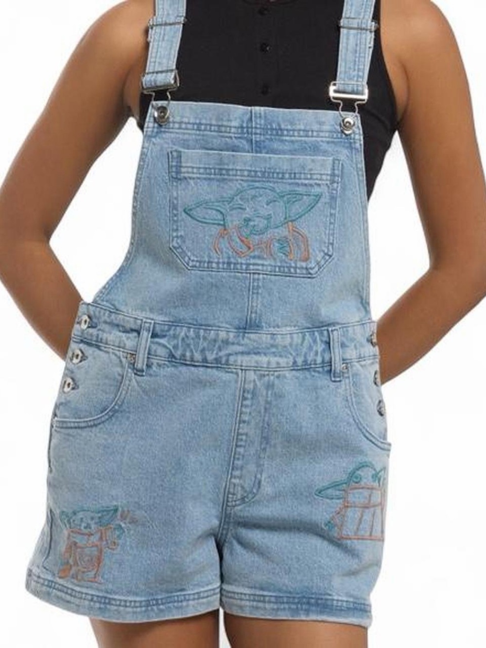 Star Wars The Mandalorian And Grogu Line Art Grogu Denim Shortalls Size L BNWT
